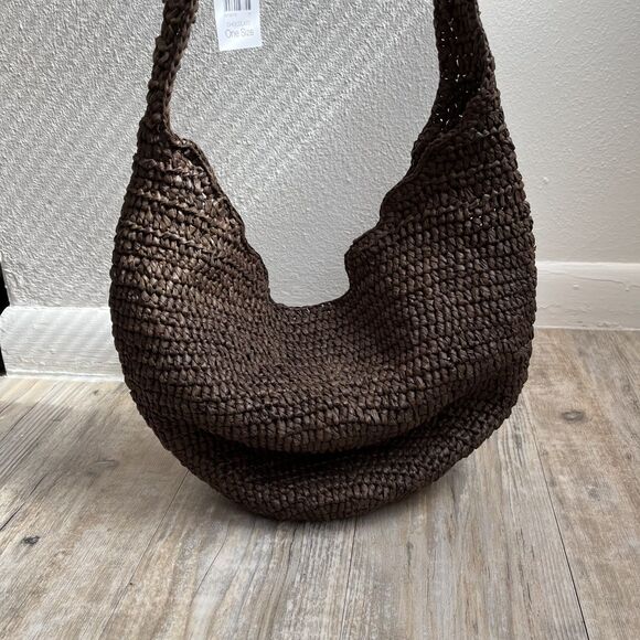 J. Jill Brown Woven Raffia Straw HOBO BAG Purse Tote Shoulder Bag 12"×14" NWT - Picture 6 of 10
